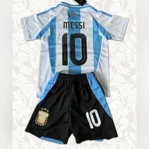 Messi Argentina Kids Toddler 3-4T Soccer Jersey Black Shorts Size 18 SHIPS TODAY